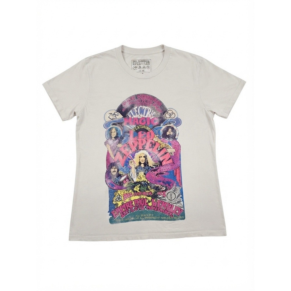 Led Zeppelin Electric Magic Concert Poster Graphic Tee Men's Large White T-Shirt